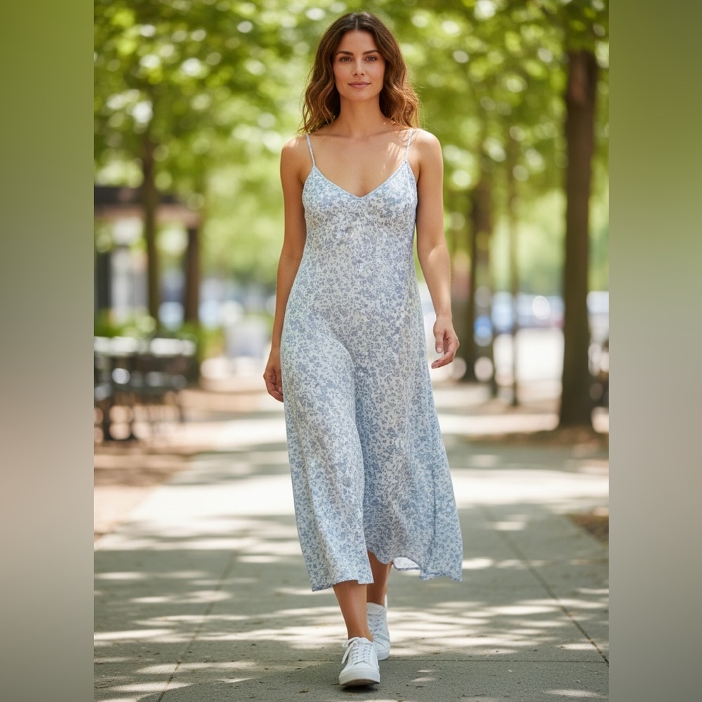 & Other Stories Light Blue Floral Slip Maxi Dress EUC
